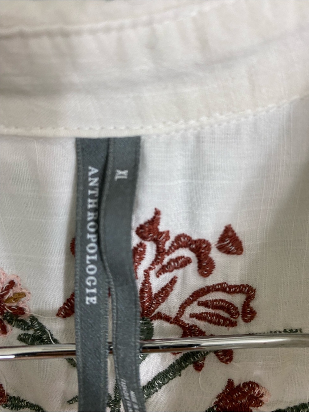 Anthropologie Long-Sleeve V-Neck Eyelet Midi Dress XL White Floral - Picture 5 of 10